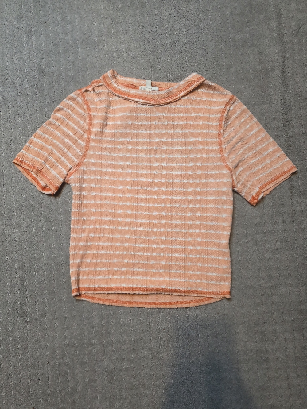 Gilded Intent Peach and White Striped Short Sleeve Top